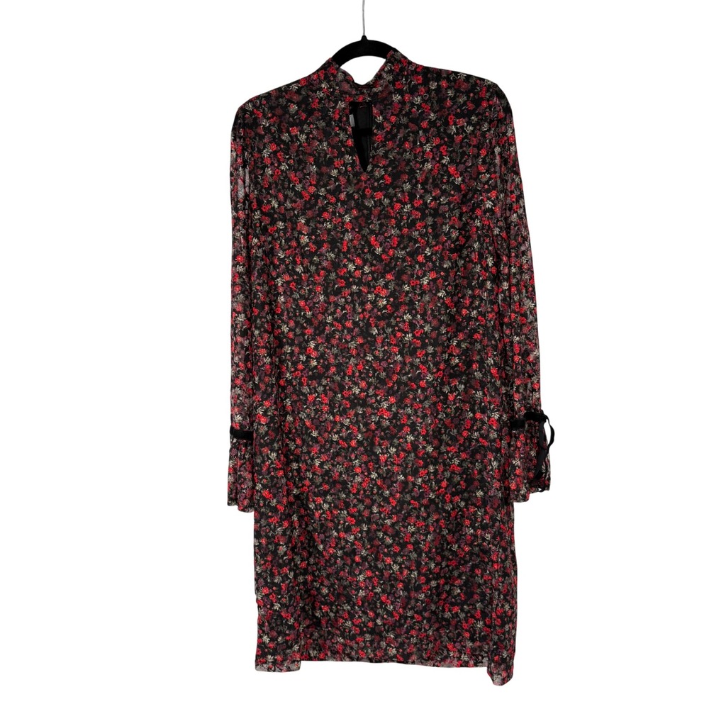 Libby Edelman Women's Black Floral Print Long Sleeve Dress Size L Mesh